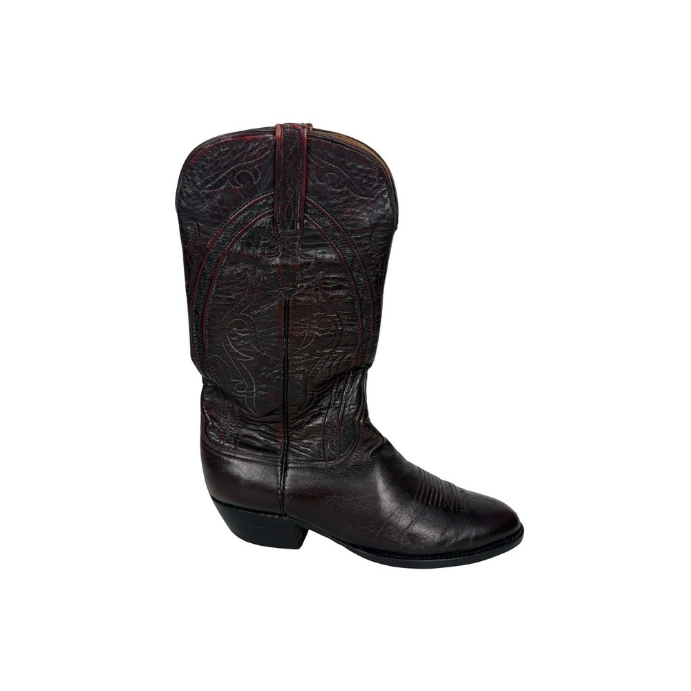 Lucchese Men 9.5 D Boots Black Cherry Leather Western Cowboy Made In USA Vintage